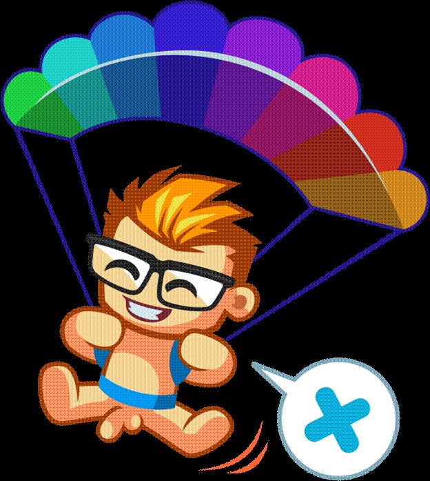 A cartoon of Porn Dude in a parachute
