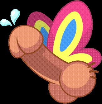 A cartoon of a dick with butterfly wings, depicting gay orgasm